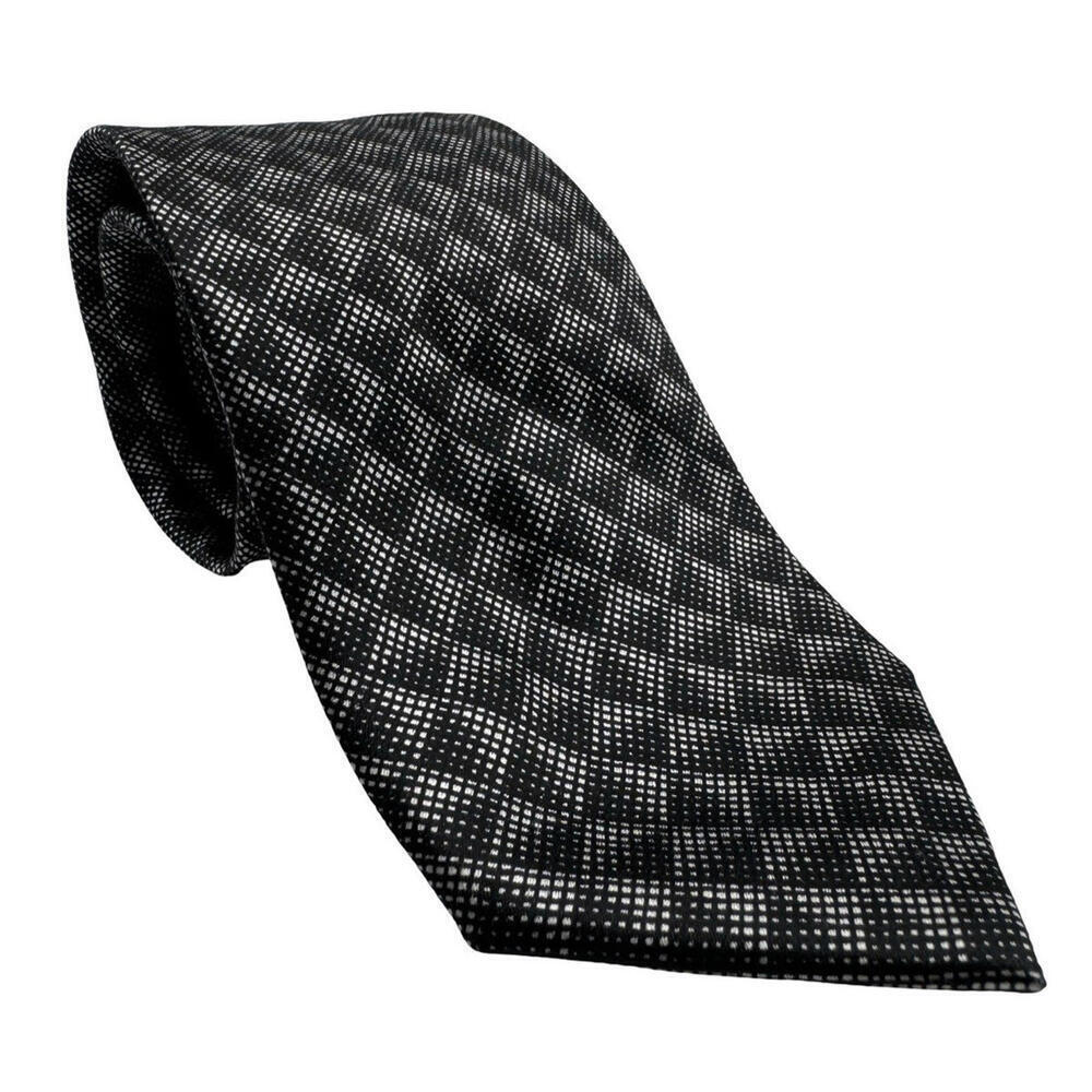 Giorgio Armani Geometric Silk Neck Tie Black White 60" x 3.4"